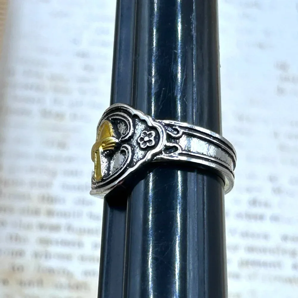 Silver Gold Mushroom Wide Band Ornate Ring Fantasy Cottagecore Botanical Theme - Picture 10 of 13